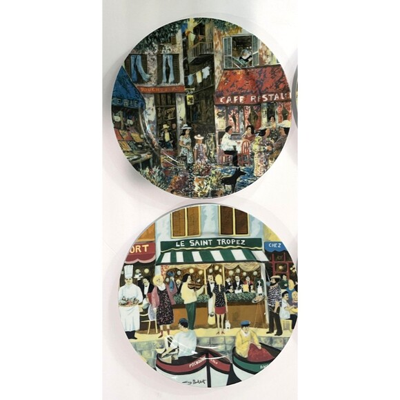 Complete Set of 6 GUY BUFFET Marche Aux Fleurs Dinner Plates French Cafe Scenes - Picture 5 of 14